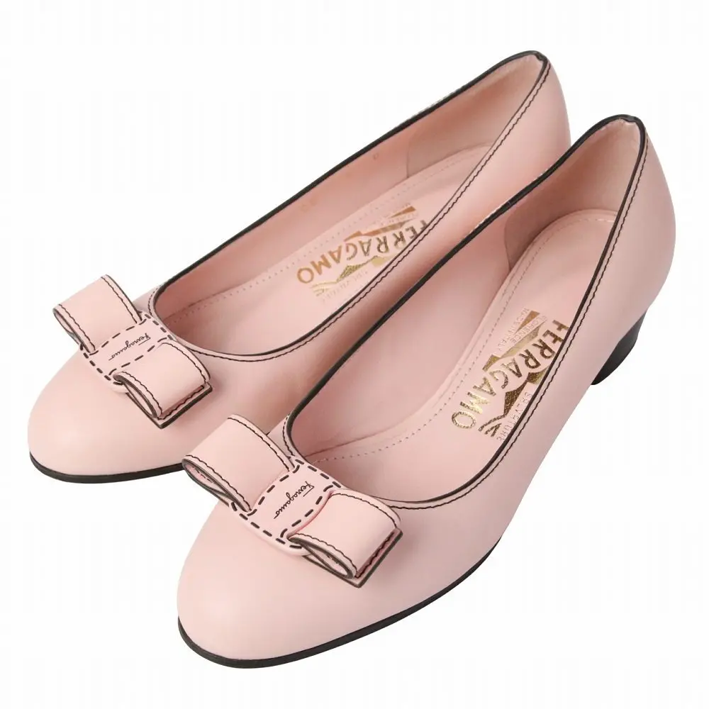 Salvatore Ferragamo サルヴァトーレフェラガモ VARA STITCH ローヒール ヴァラパンプス サイズ5 22.5cm相当 ライトピンク