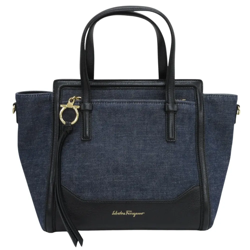 Salvatore Ferragamo サルヴァトーレフェラガモ エイミー ガンチーニ 2way デニム ハンドバッグ ショルダーバッグ インディゴ