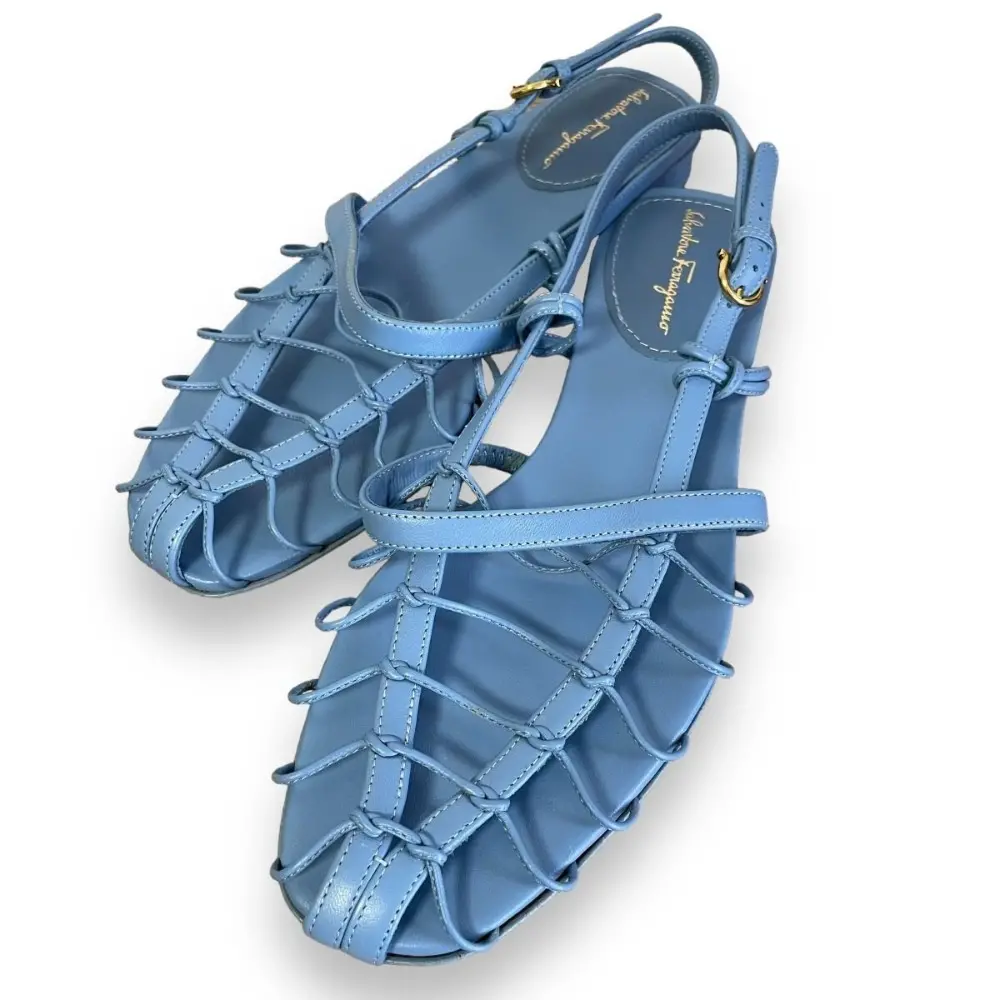 Salvatore Ferragamo サルヴァトーレフェラガモ レザー ストラップ スリングバック サンダル ミュール 5 約22cm ブルー