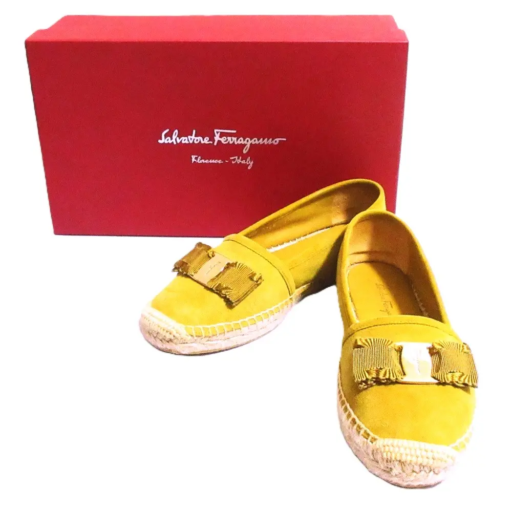 Salvatore Ferragamo サルヴァトーレフェラガモ ELODIE ヴァラ エスパドリーユ フラットシューズ サイズ5.5 約23cm マスタード