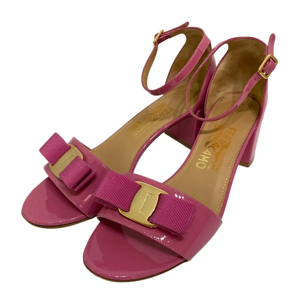 Salvatore Ferragamo サルヴァトーレフェラガモ GAVINA ヴァラリボン アンクルストラップ サンダル 6.5 24cm相当 ピンク