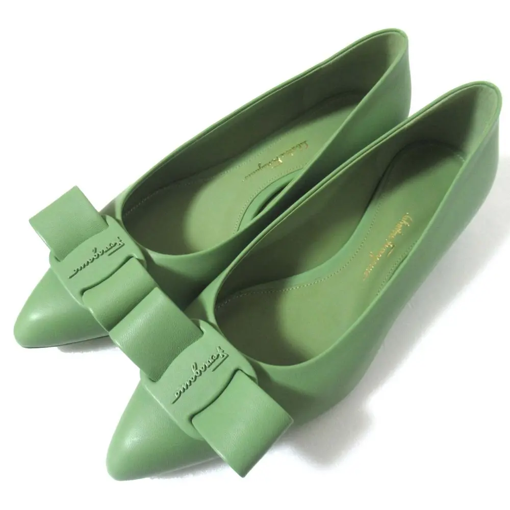 Salvatore Ferragamo サルヴァトーレフェラガモ VIVA ヴァラリボン レザー ポインテッドトゥ パンプス 8.5D 26cm グリーン