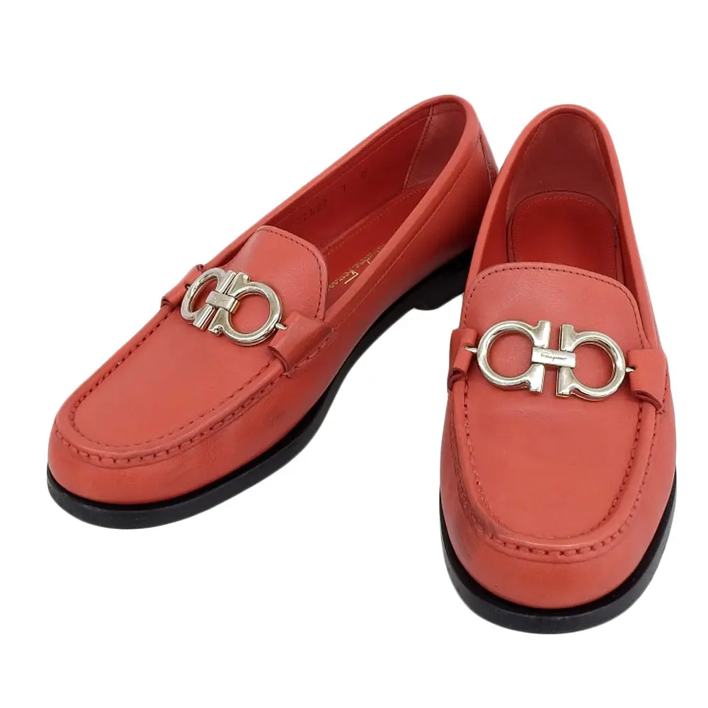 Salvatore Ferragamo サルヴァトーレフェラガモ ガンチーニ金具 レザー ローファー シューズ 7D 約24.0cm レッド