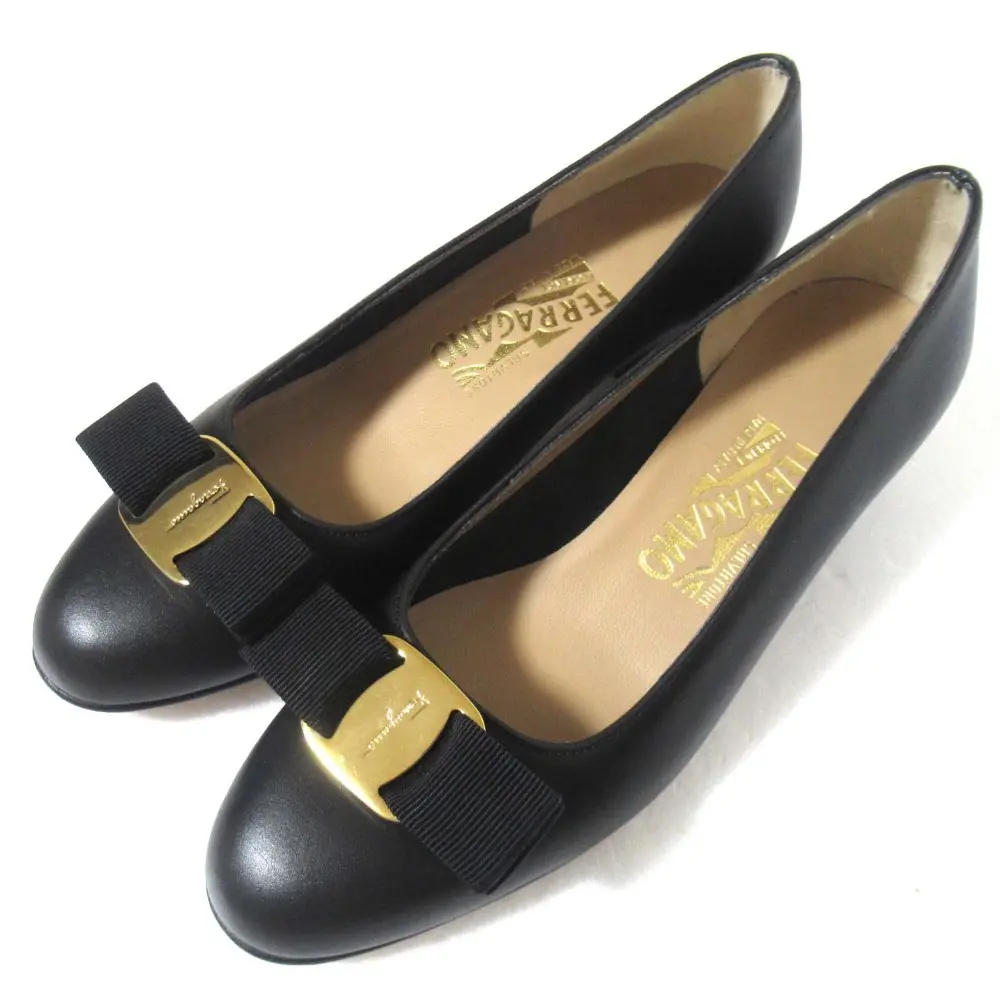 salvatore ferragamo サルヴァトーレフェラガモ レザー ヴァラリボン パンプス 32762 4.5C 22cm ブラック×ゴールド金具