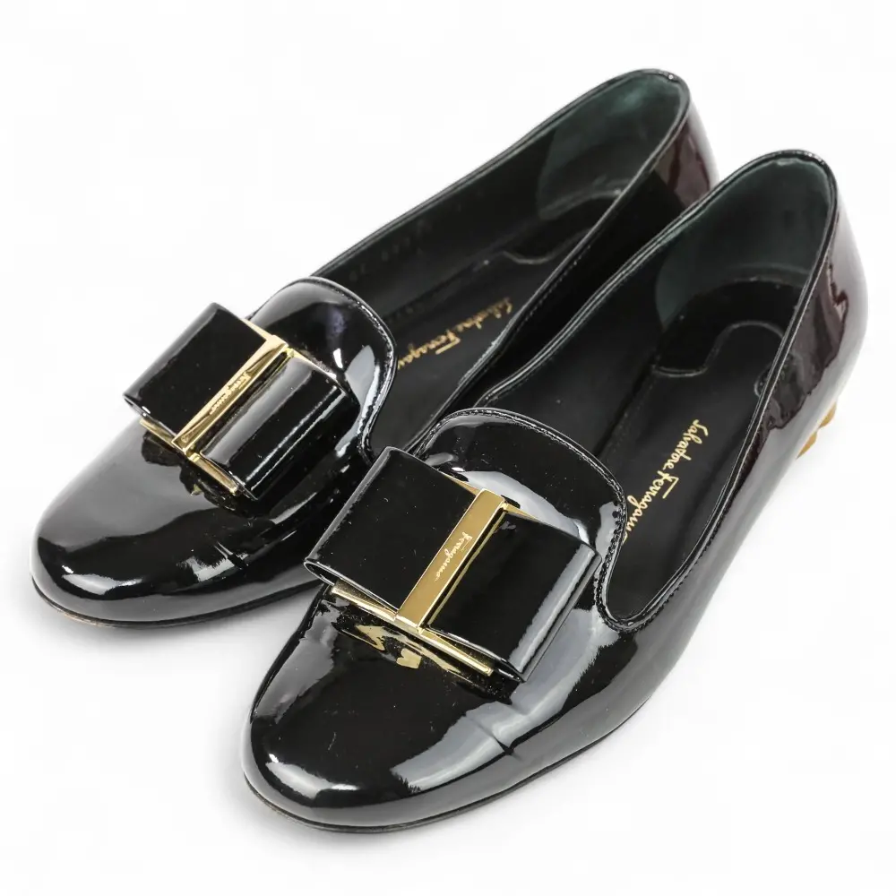 Salvatore Ferragamo サルヴァトーレフェラガモ SARNO 1.5cm パテント ローファー パンプス 6D 約23.5cm ブラック