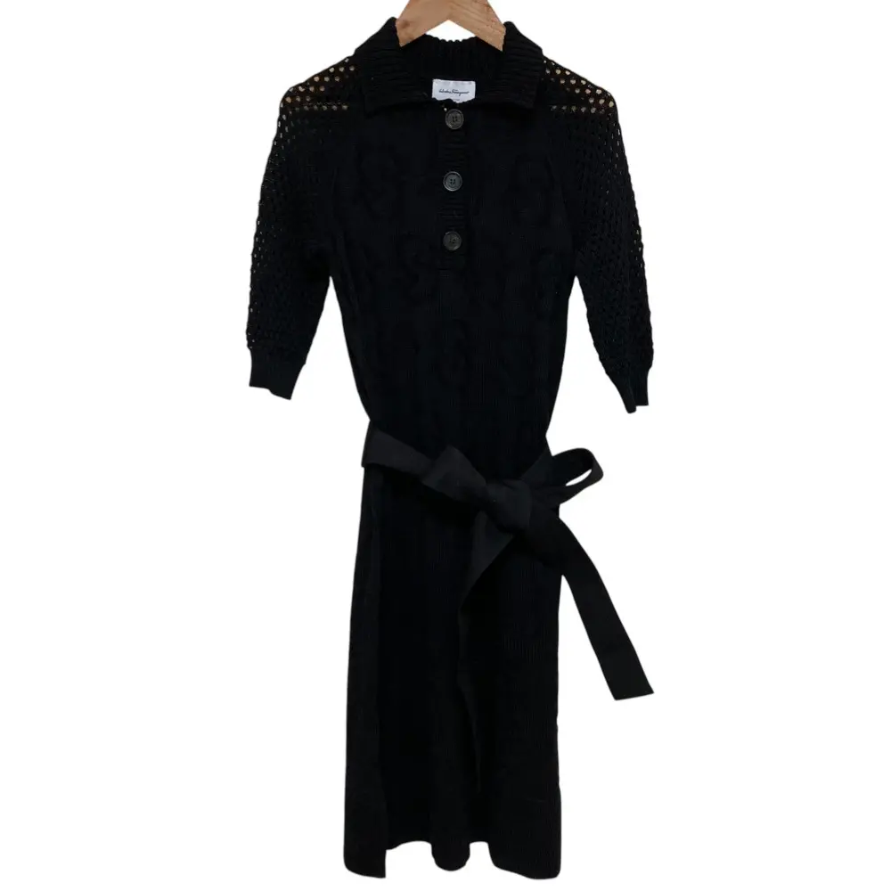 Salvatore Ferragamo ブラック 半袖ワンピース　38 Salvatore Ferragamo サルヴァトーレフェラガモ 半袖 マキシ丈 クルー