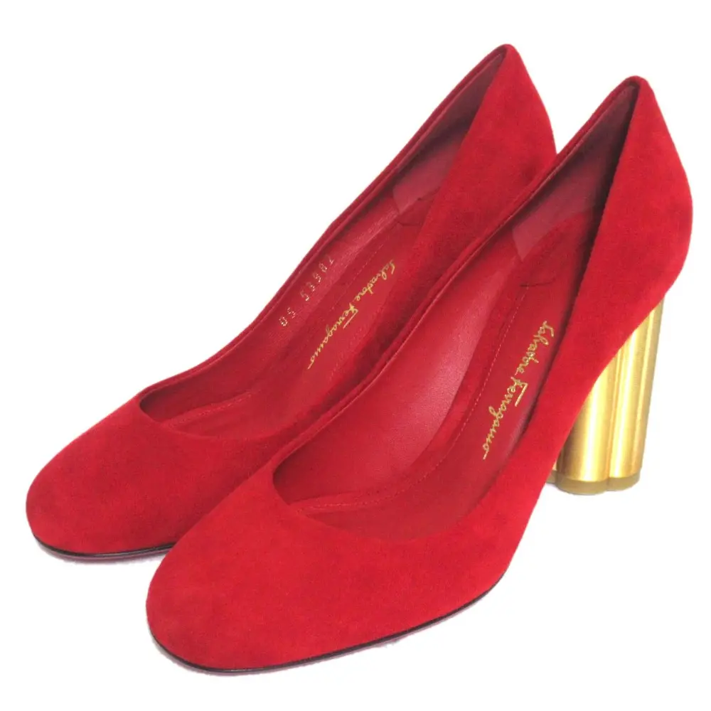 Salvatore Ferragamo サルヴァトーレフェラガモ LUCCA 85 スエード ハイヒール パンプス サイズ5.5C 23cm相当 レッド