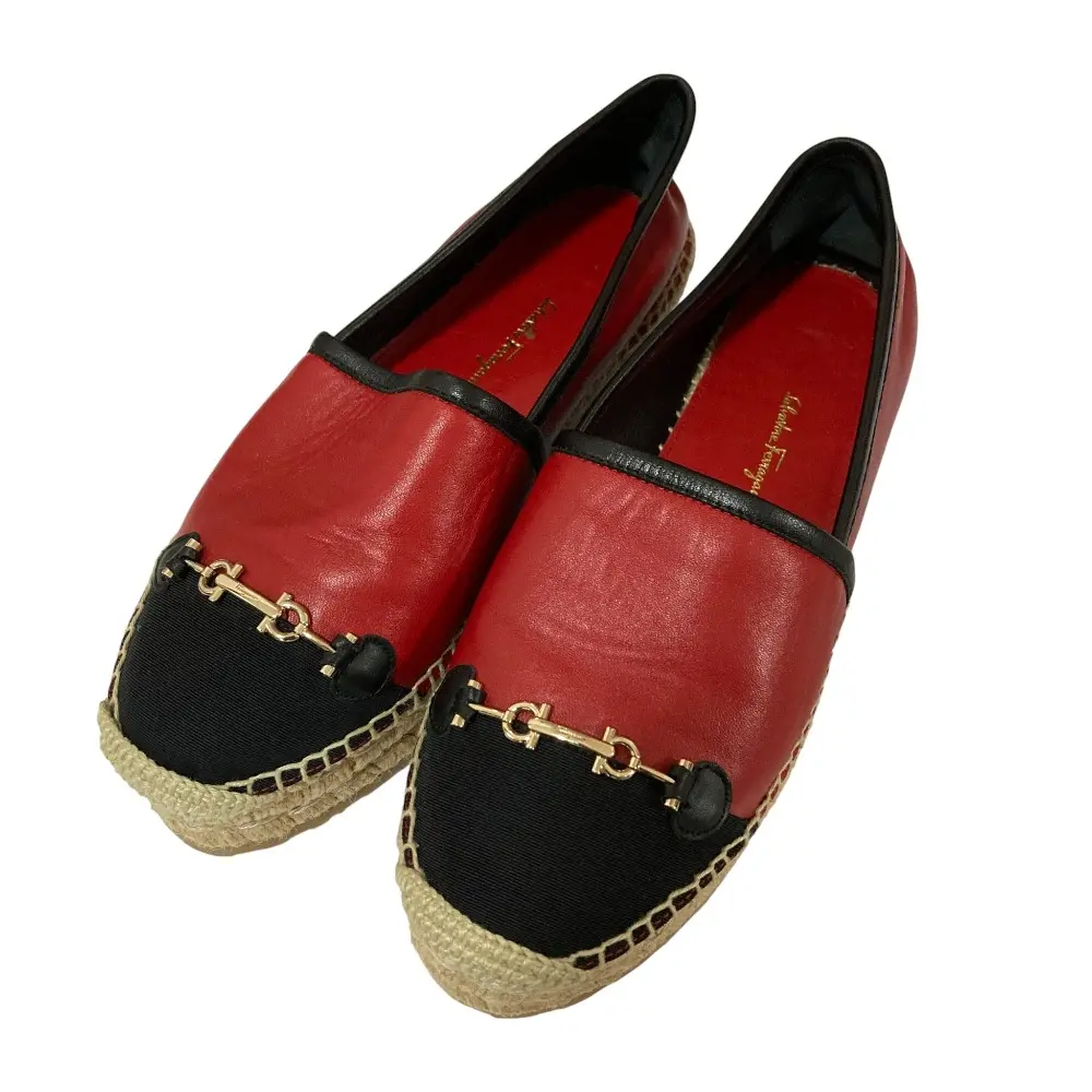 Salvatore Ferragamo サルヴァトーレフェラガモ ガンチーニ ビット エスパドリーユ スリッポン size6.5 24cm相当 レッド