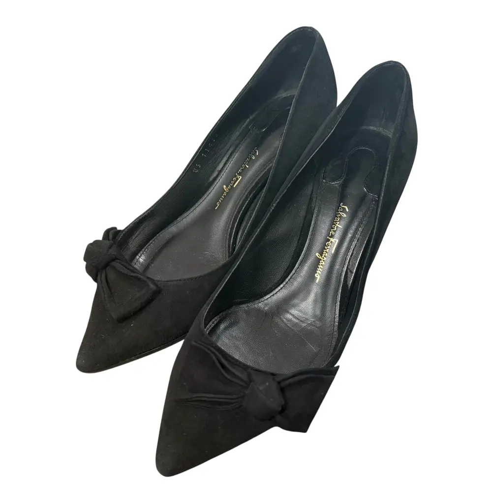 Salvatore Ferragamo サルヴァトーレフェラガモ スエード リボン ポインテッドトゥ パンプス サイズ5 1/2D 約22.5cm ブラック