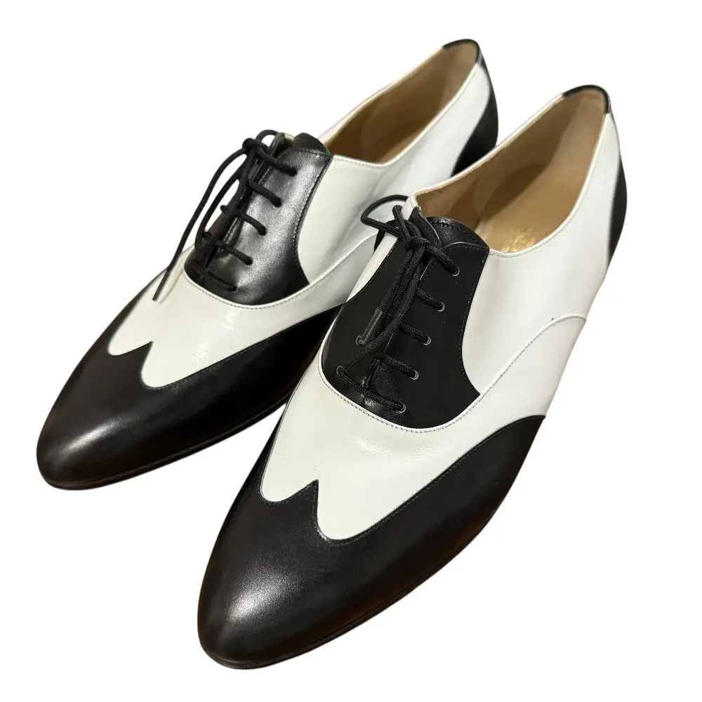 Salvatore Ferragamo サルヴァトーレフェラガモ レザー バイカラー レースアップシューズ 7 1/2 約24.5cm ブラック ホワイト