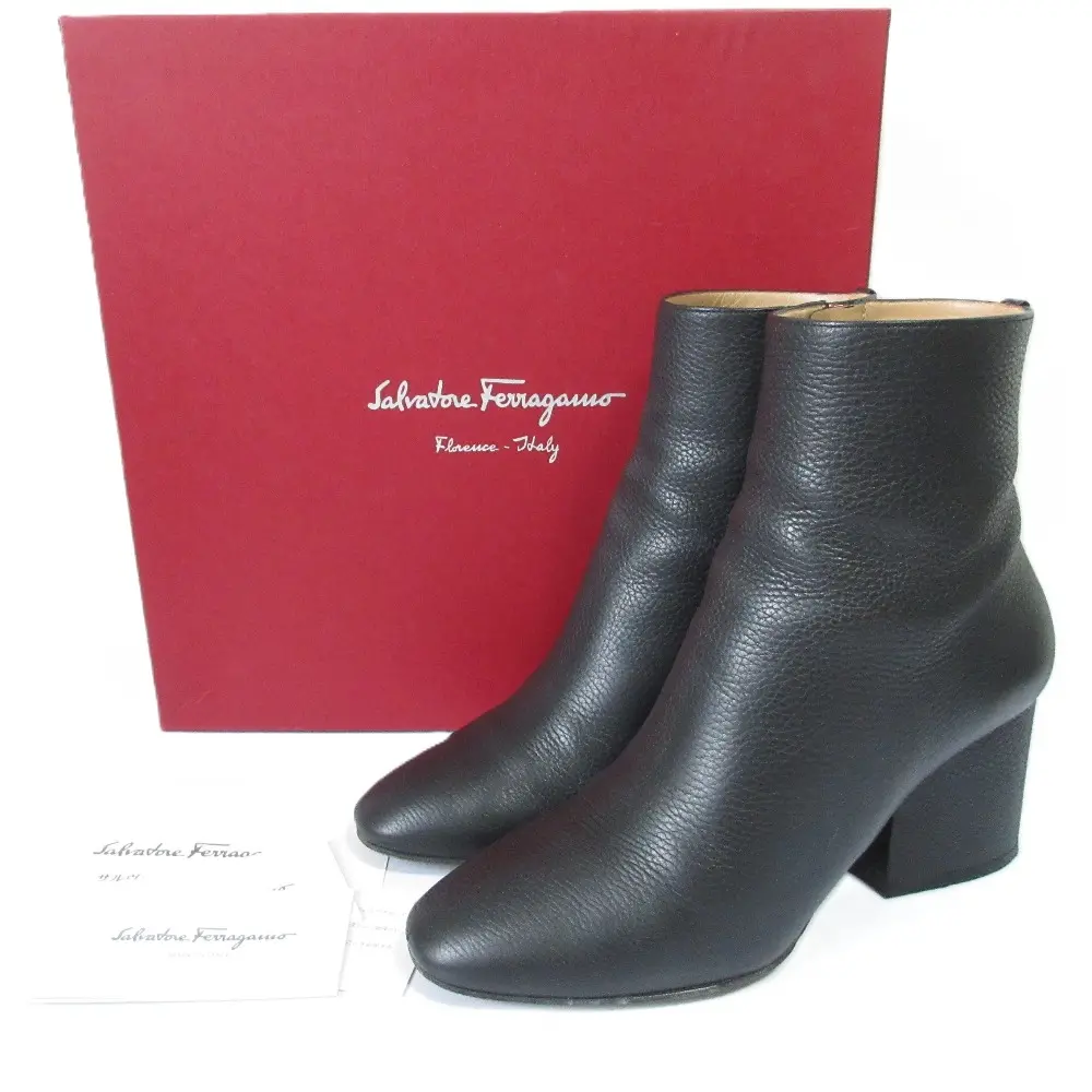 Salvatore Ferragamo サルヴァトーレフェラガモ PISA70 カーフレザー ショートブーツ サイズ7D 24.5cm相当 ブラック