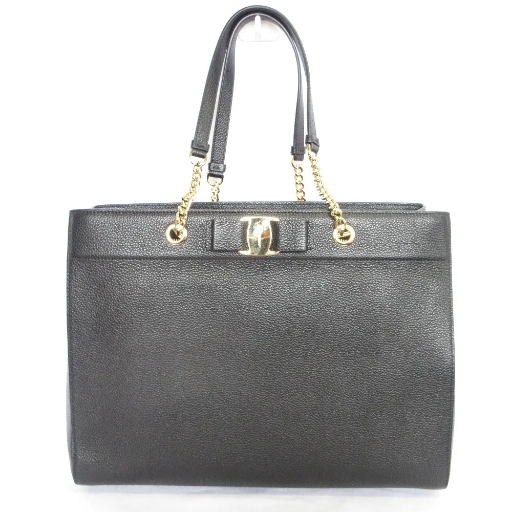 Salvatore Ferragamo サルヴァトーレフェラガモ VARA BOW LEATHER TOTE ヴァラリボン チェーン トートバッグ 21H500 ブラック