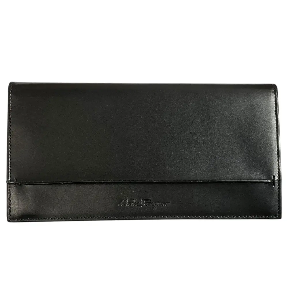 Salvatore Ferragamo サルヴァトーレフェラガモ レザー 二つ折り長財布 ロングウォレット ブラック