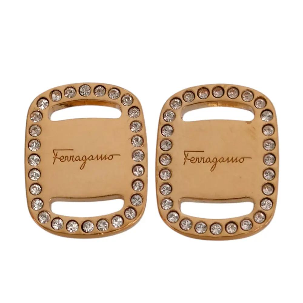 Salvatore Ferragamo サルヴァトーレフェラガモ ラインストーン スクエア型 プレート ピアス ゴールドカラー