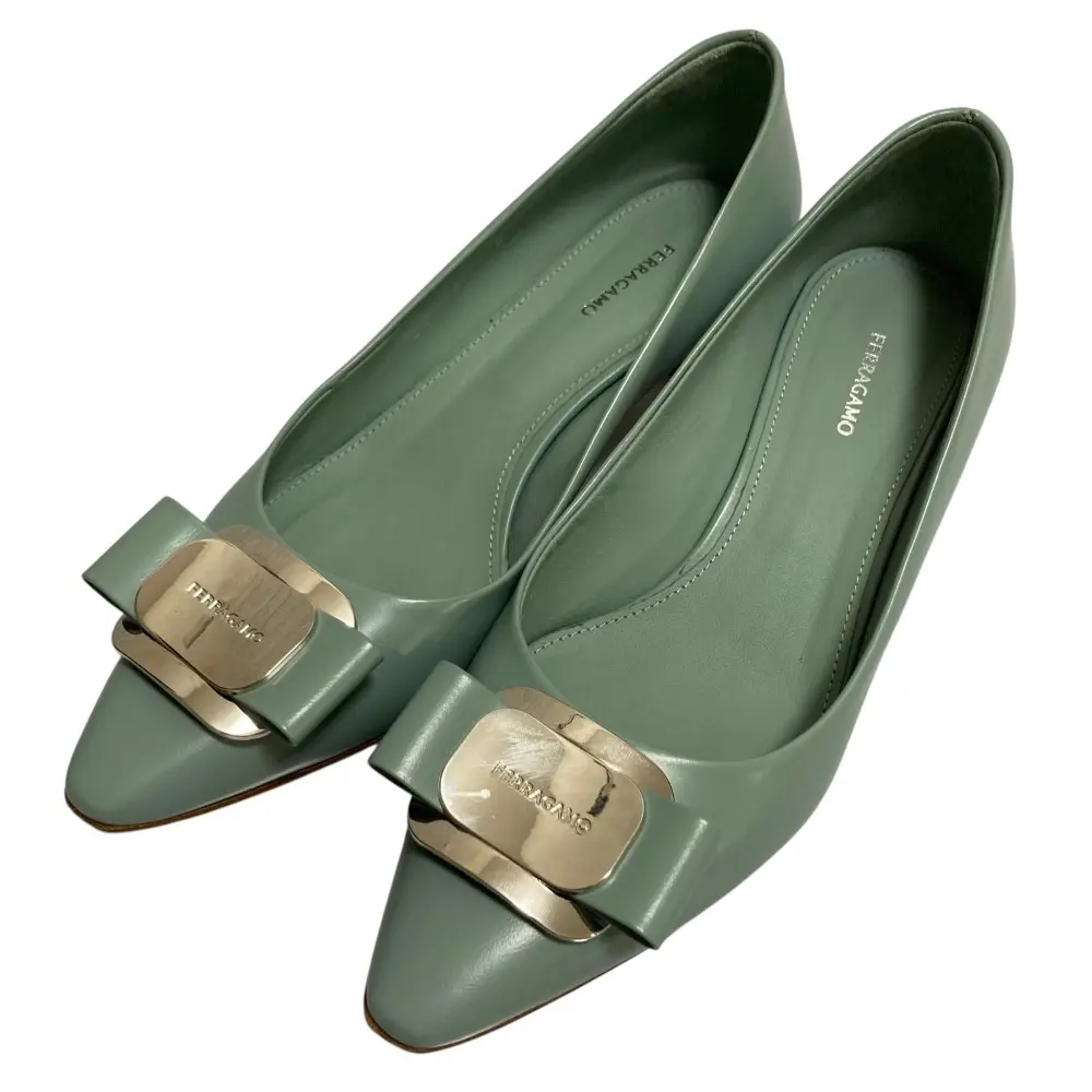 Salvatore Ferragamo サルヴァトーレフェラガモ ZELMA ヴァラリボン レザー パンプス サイズ6 約23.5cm ミントグリーン