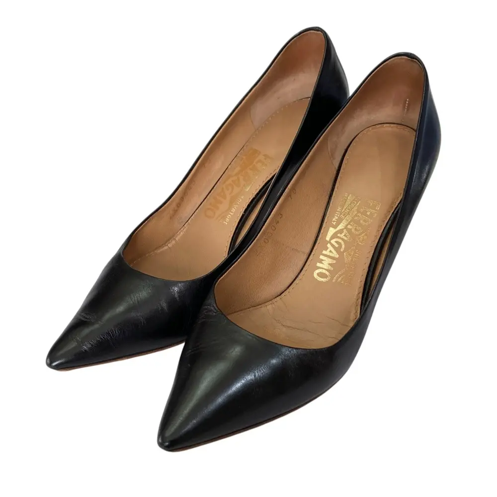 Salvatore Ferragamo フェラガモ レザー ポインテッドトゥパンプス サイズ5.5 23cm相当 ブラック