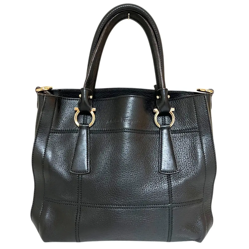 Salvatore Ferragamo サルヴァトーレフェラガモ ガンチーニ金具 レザー ハンドバッグ EY-21 7470 ブラック