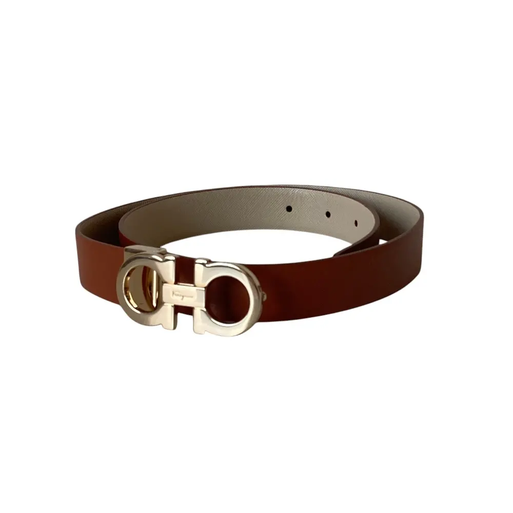 Salvatore Ferragamo サルヴァトーレフェラガモ ガンチーニバックル リバーシブル レザーベルト ブラウン ベージュ