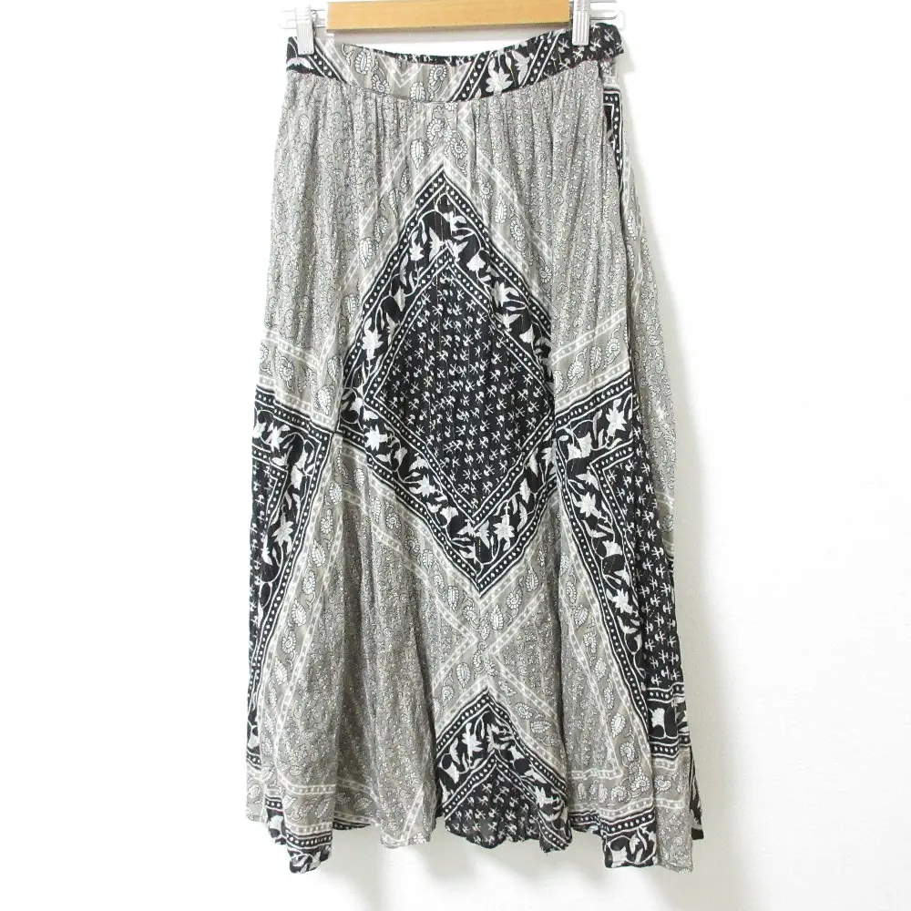 22SS Sara mallika サラマリカ Cotton Block Pattern Skirt 総柄 ロング丈 フレアスカート 020321SA2 L ブラック系