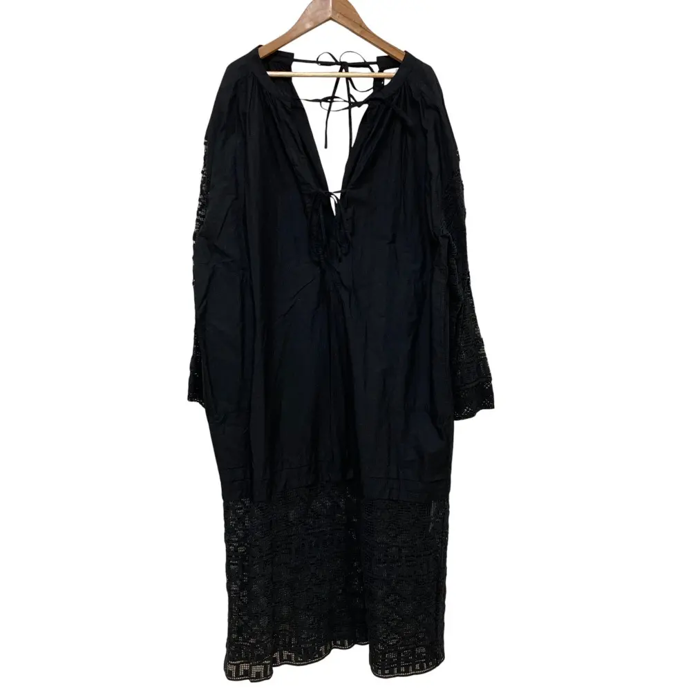 24SS sara mallika サラマリカ Geometric Lace Joint Dress レースコンビドレス 長袖 ロングワンピース 020441SS1 S ブラック