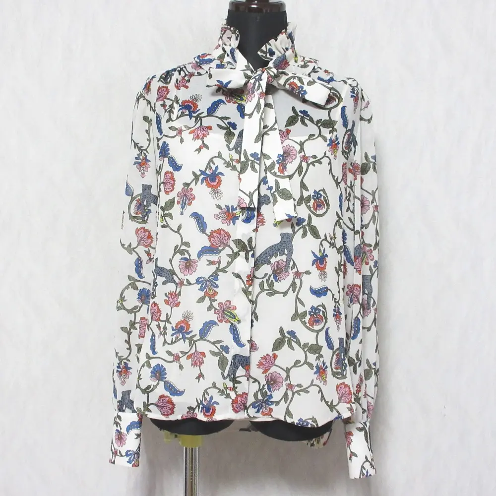 See By Chloe シーバイクロエ フラワープリント 花柄 フリルカラー 長袖 ボウタイ シアーブラウス シャツ 34 ライトベージュ