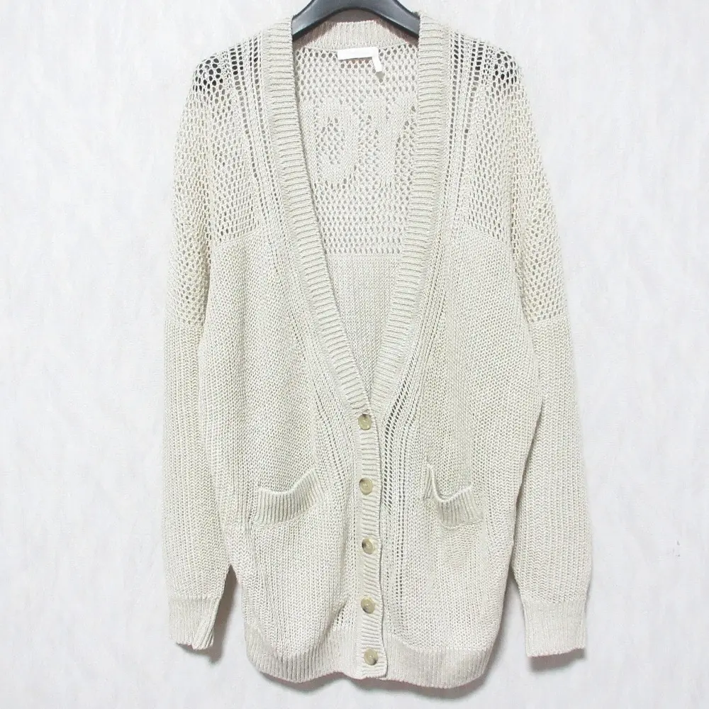 See by Chloe シーバイクロエ ロゴ メッシュ 切替 ディープVネック リネンニット カーディガン オーバーサイズ S ベージュ