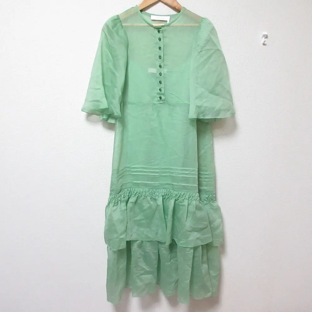 See By Chloe シーバイクロエ 半袖 五分袖 ロング ティアードワンピース シアードレス 34 グリーン