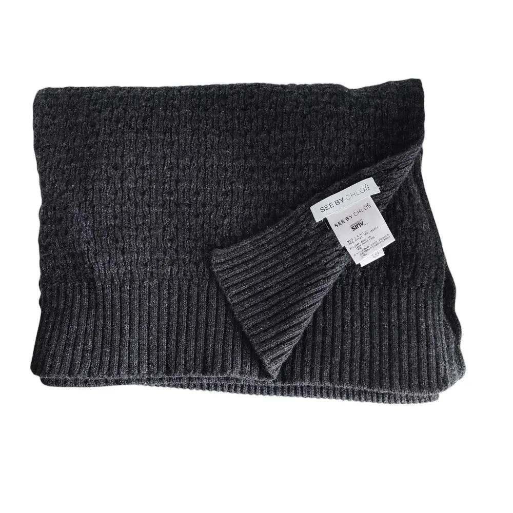 See by Chloe シーバイクロエ ウール ロング ニットマフラー チャコールグレー