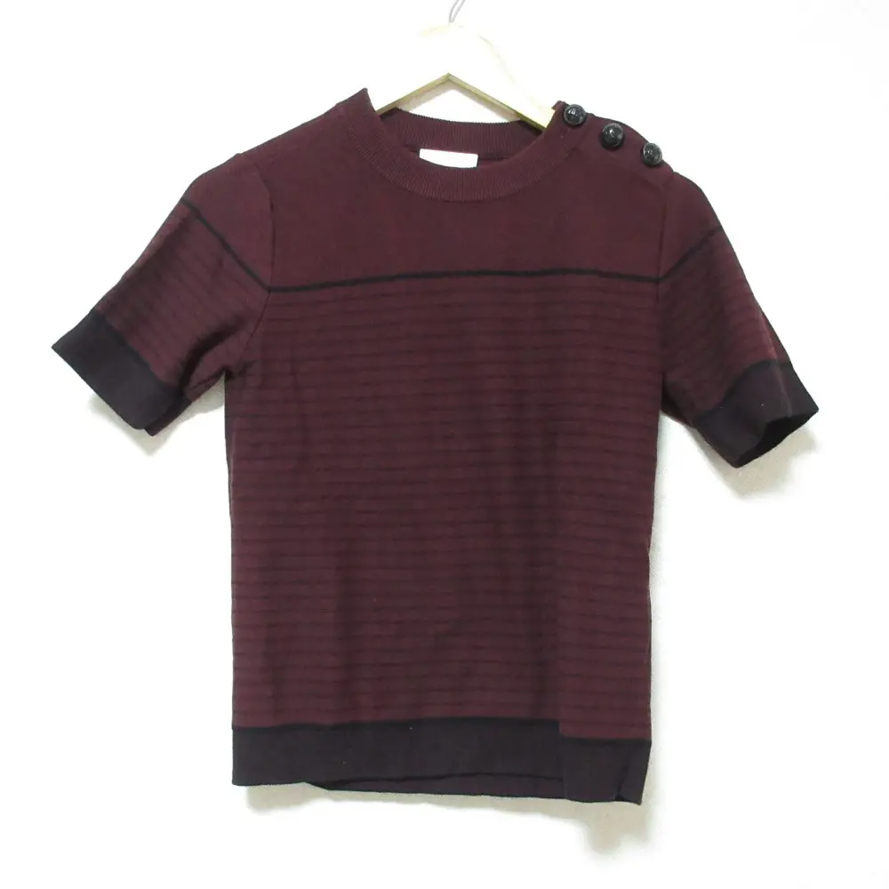 See By Chloe シーバイクロエ ボーダー柄 ショルダーボタン 半袖 クルーネック ニット プルオーバー カットソー S ボルドー