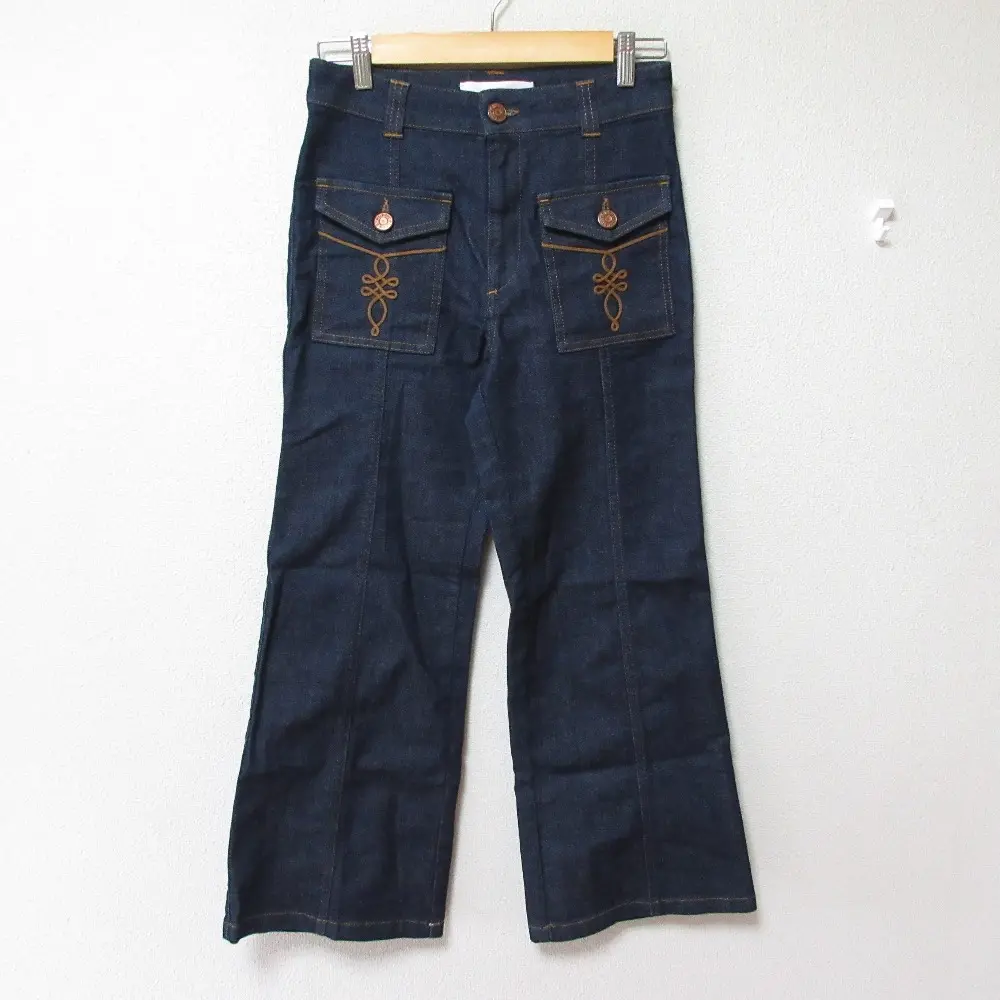 See by Chloe シーバイクロエ 刺繡 セミフレア デニム ブッシュパンツ ジーンズ サイズ36 インディゴ