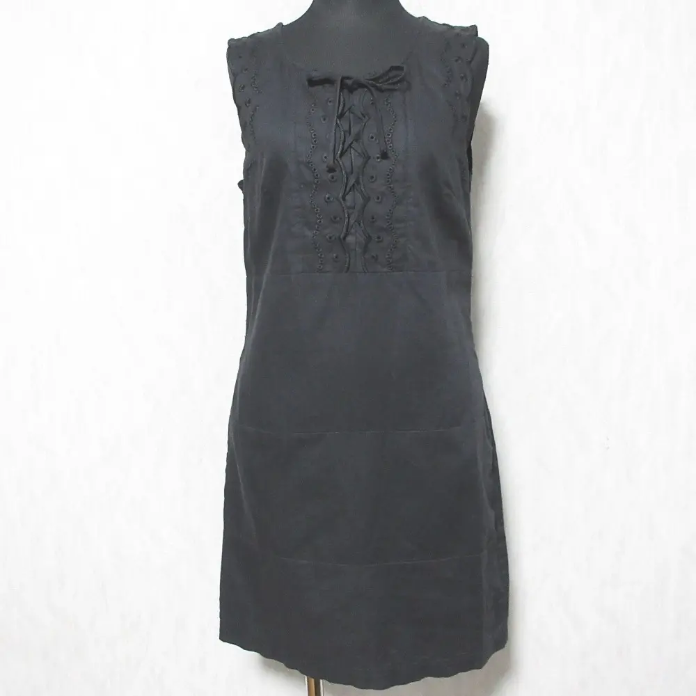 See by Chloe シーバイクロエ コットンリネン レースアップ ひざ丈 ノースリーブ ワンピース 38 ブラック