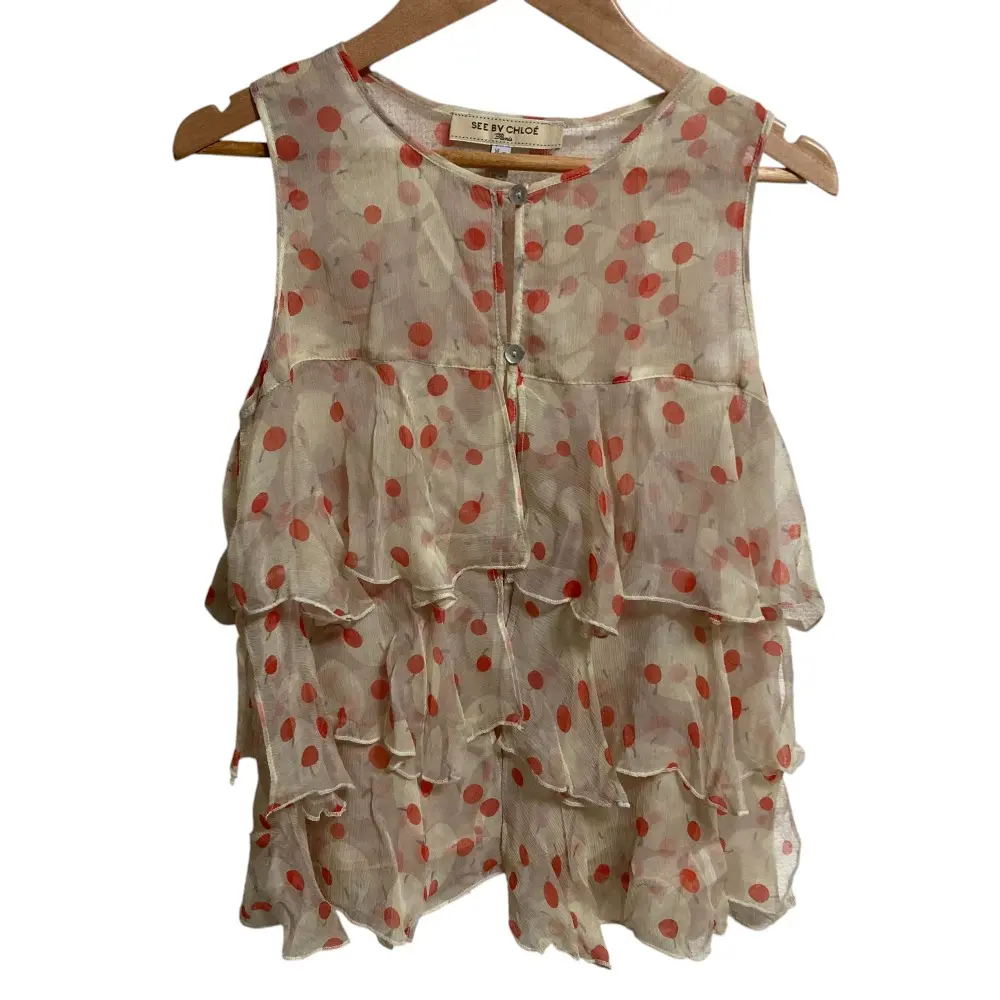 SEE BY CHLOE シーバイクロエ シルク100％ 総柄 ノースリーブ ティアード シフォンブラウス サイズ38 ベージュ