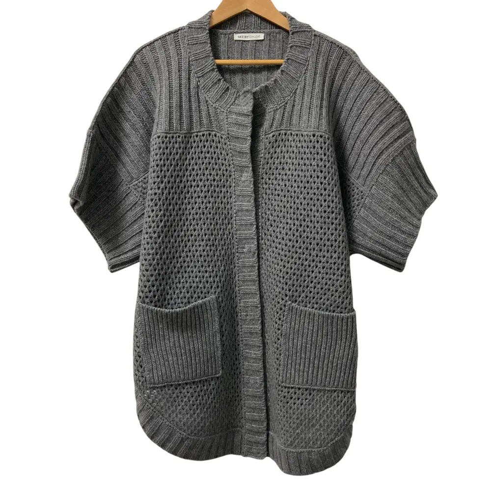 SEE BY CHLOE シーバイクロエ ショートスリーブ クルーネック ニットカーディガン M グレー