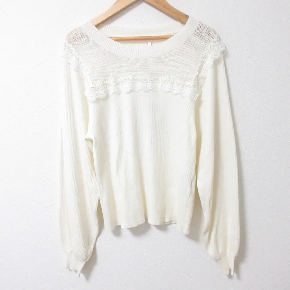 See By Chloe シーバイクロエ シルクブレンド レース インサート リブニット カットソー サイズXS ホワイト