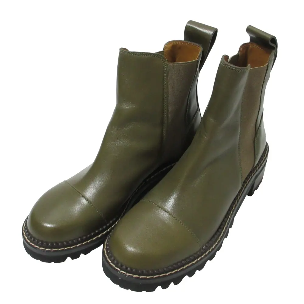 SEE BY CHLOE シーバイクロエ レザー サイドゴアブーツ 38 約24.5cm カーキ