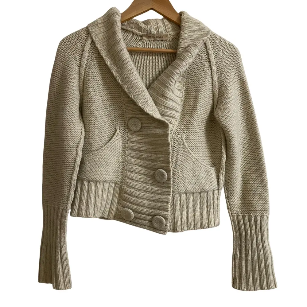 SEE BY CHLOE シーバイクロエ モヘヤ アンゴラブレンド クロップドニットジャケット サイズ40 アイボリー