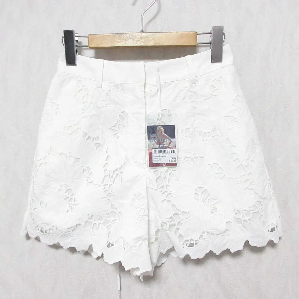 Self-Portrait セルフポートレイト WHITE COTTON LACE SHORTS レース ショートパンツ RS23-095P UK6 ホワイト