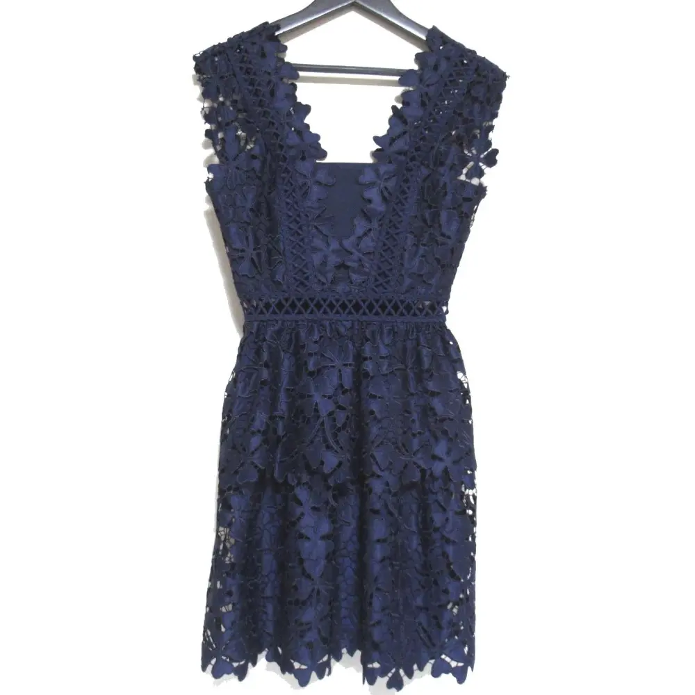 Self-Portrait セルフポートレート クローバー エンブロイダリー レース ノースリーブ ミニワンピース ドレス UK6 ネイビー