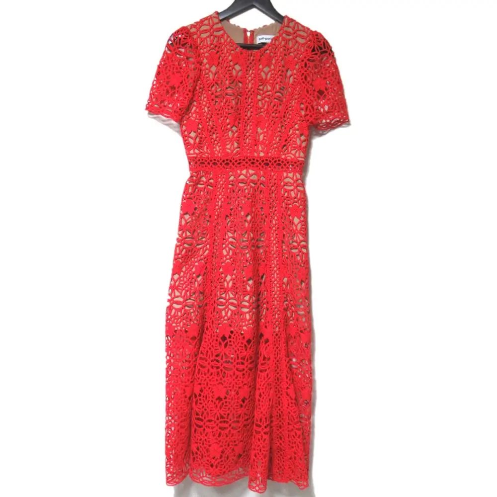 22AW Self-portrait セルフポートレイト ショートスリーブ バックジップアップ レース ワンピース サイズUS4 レッド