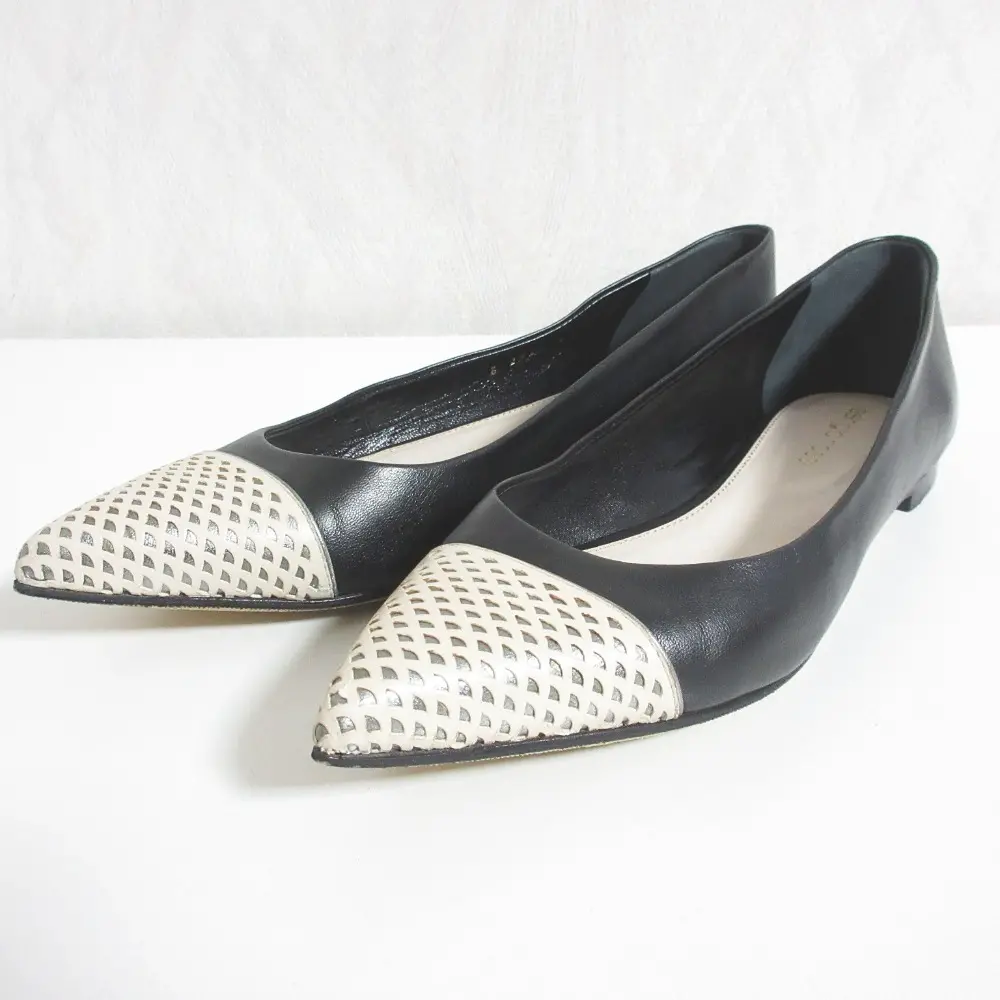 Sergio Rossi セルジオロッシ バイカラー ポインテッドトゥ フラットパンプス 37 24cm相当 ブラック×アイボリー