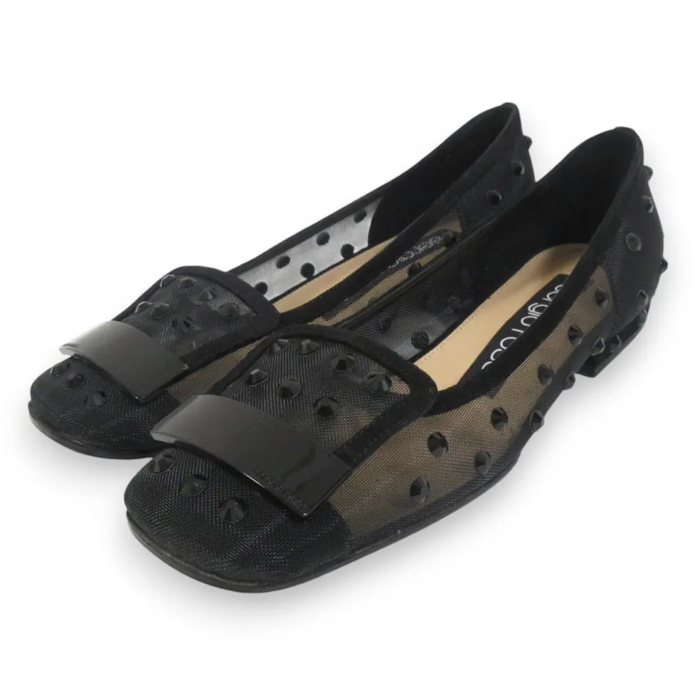 Sergio Rossi セルジオロッシ SR1 スリッパ&バレーフラット 15MM スタッズ メッシュ スクエアトゥ パンプス 35.5 約22.5cm ブラック