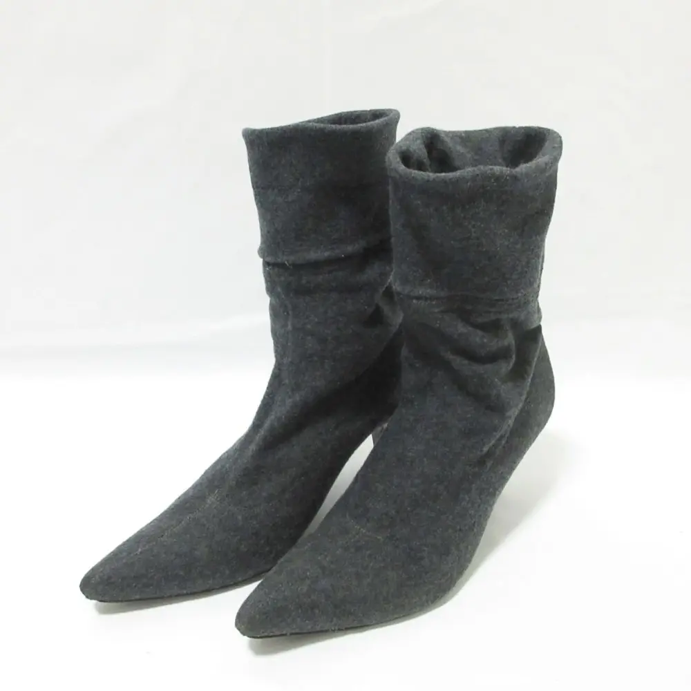 Sergio Rossi セルジオロッシ ニット ポインテッドトゥ ショート ブーツ ミドルブーツ 36.5 約23cm チャコールグレー