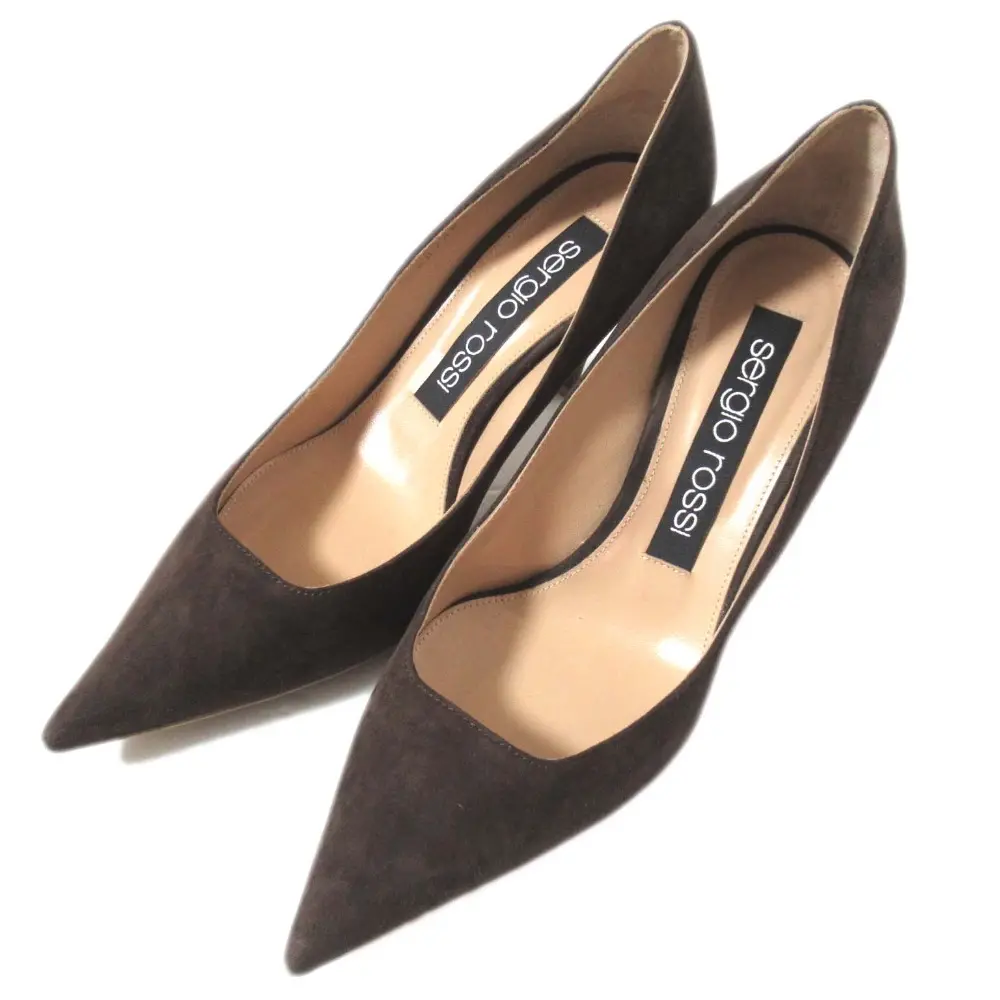 Sergio Rossi セルジオロッシ スエード レザー ポインテッドトゥ ハイヒール パンプス A82681 37.5サイズ 24.5cm相当 ブラウン