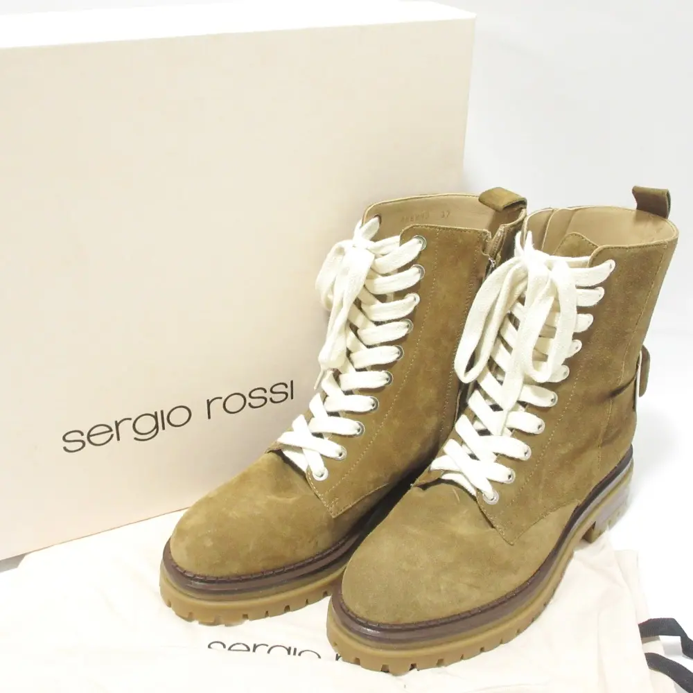 Sergio Rossi セルジオロッシ BIKER PRINCE バイカープリンス スエード レースアップ ショートブーツ 37 約23.5cm ブラウン