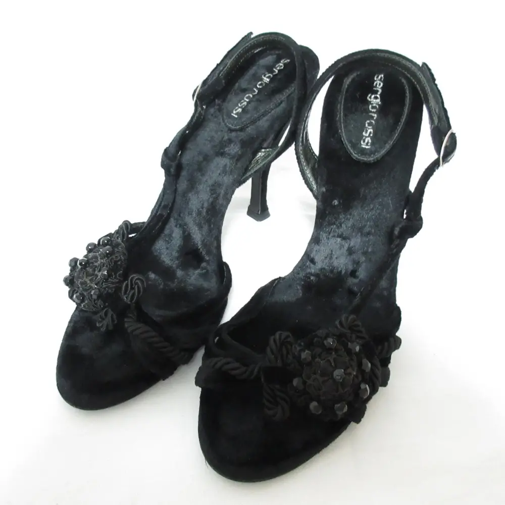 sergio rossi セルジオロッシ ビジュー モチーフ ハイヒール ストラップサンダル サイズ38 約25cm ブラック