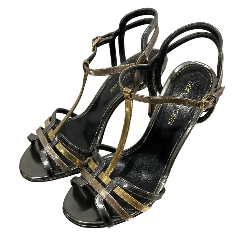 sergio rossi セルジオロッシ レザー アンクルストラップ メタリック サンダル 34 21cm相当 マルチカラー