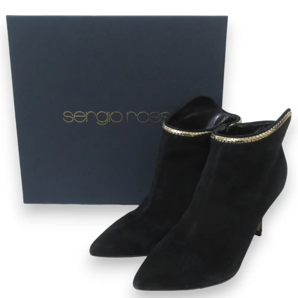 セルジオロッシ*黒 スエード ロングブーツ 高ヒール 美品 セルジオロッシ ロングブーツ ヒール スエード ブラック 23cm