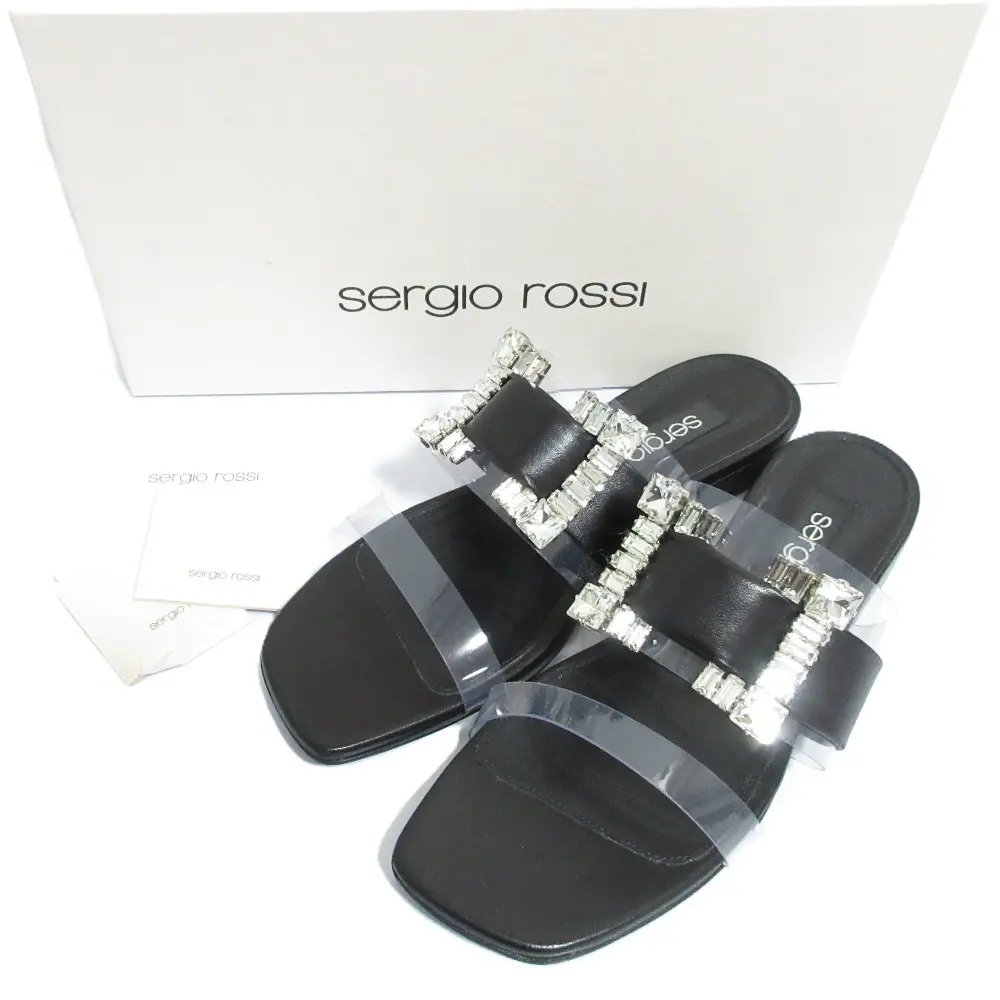 sergio rossi セルジオロッシ SR TWENTY 015 クリスタルバックル ローヒール サンダル サイズ37 23.5cm相当 ブラック