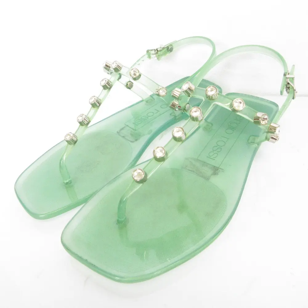 Sergio Ross セルジオロッシ SR JELLY 015 クリスタルビジュー ラバー フラットサンダル サイズ37 約24cm グリーン