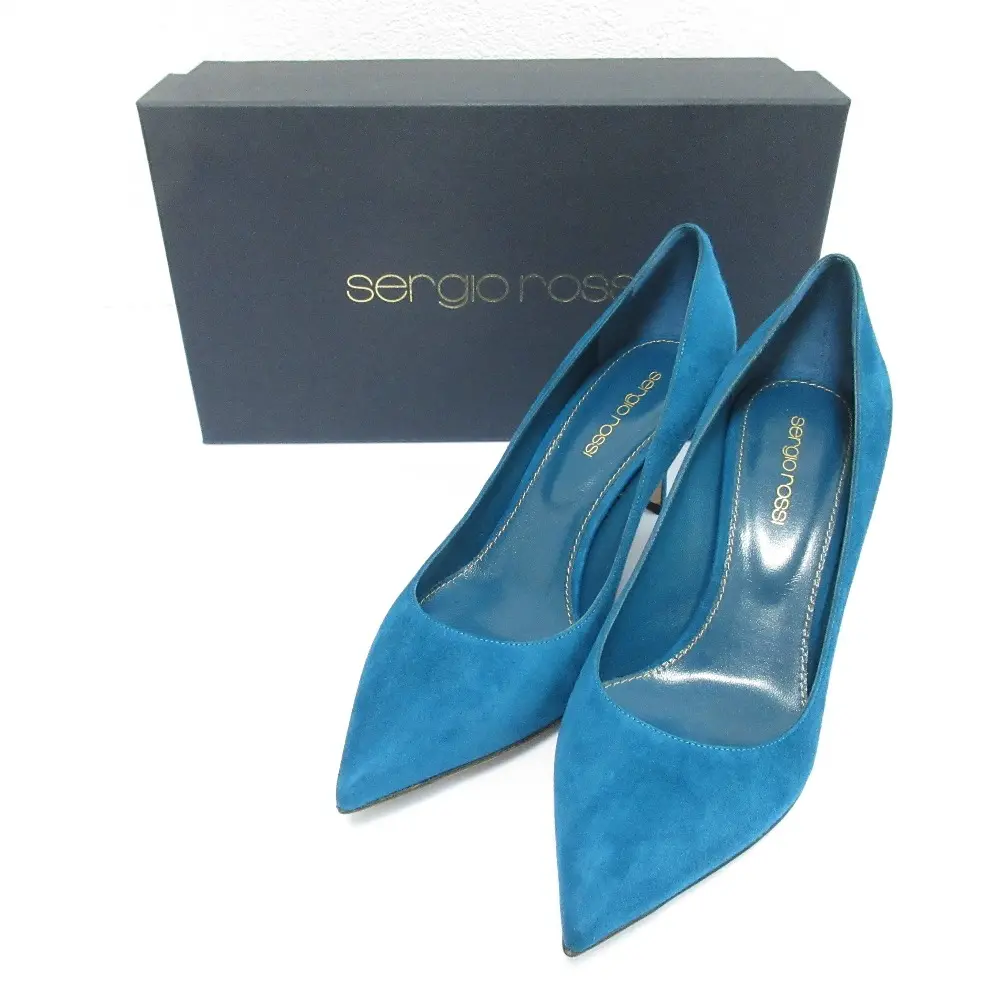 sergio rossi セルジオロッシ スウェード ポインテッドトゥパンプス サイズ37 1/2 24.5cm相当 ブルー